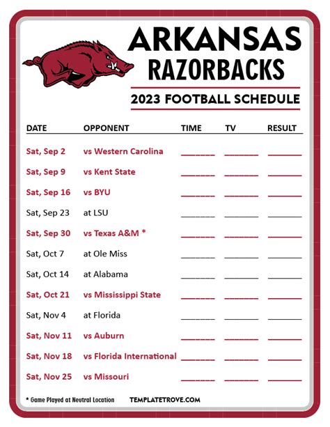 Arkansas Razorback Football Schedule 2023